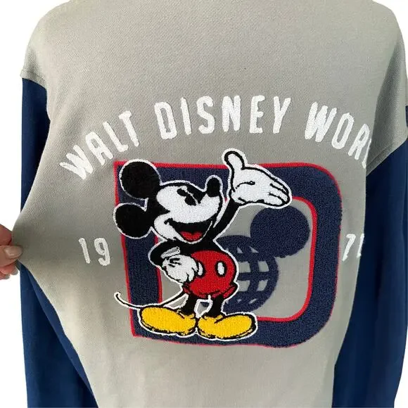 Disney World Mickey Mouse Letterman Varsity Jacket Small Unisex Gray Epcot Patch
